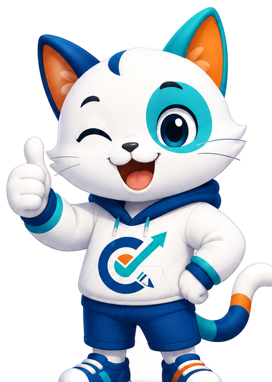 Maskot kucing COBAIN.ID memberi semangat